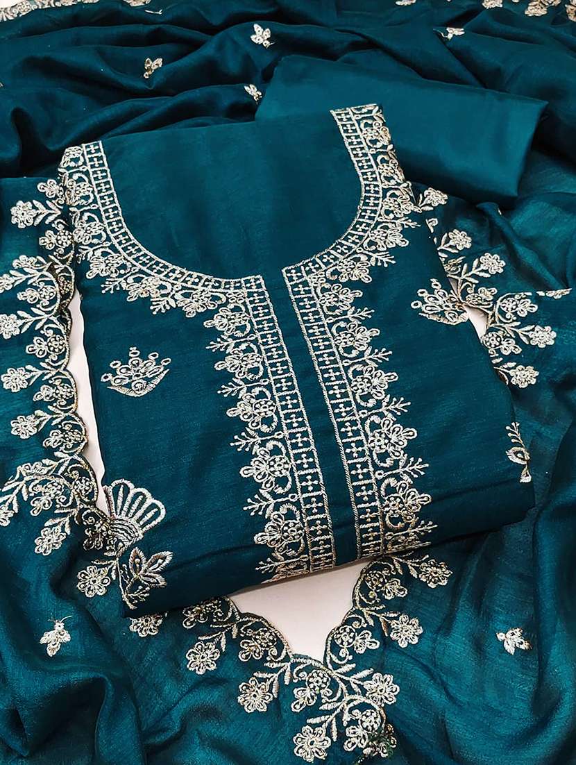 women solid with work embroidered unstitched suit set