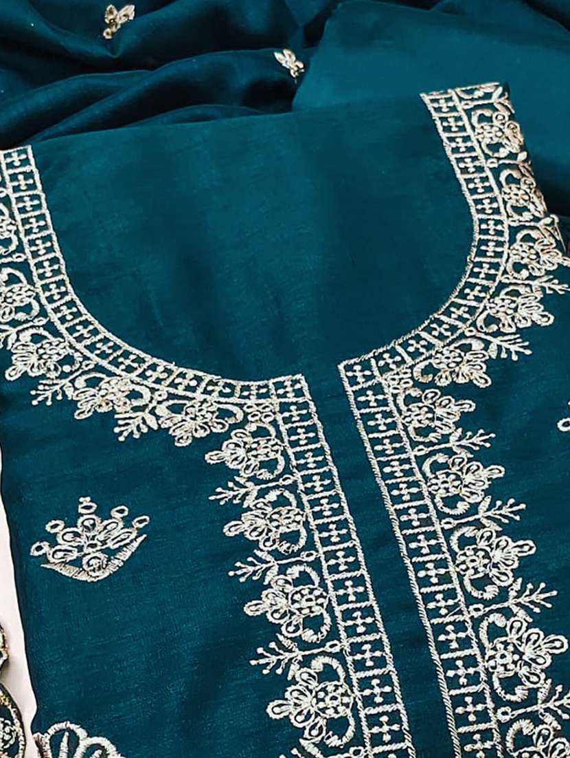 women solid with work embroidered unstitched suit set - 22143997 -  Standard Image - 3