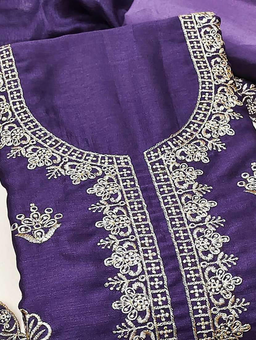 women solid with work embroidered unstitched suit set - 22143998 -  Standard Image - 3