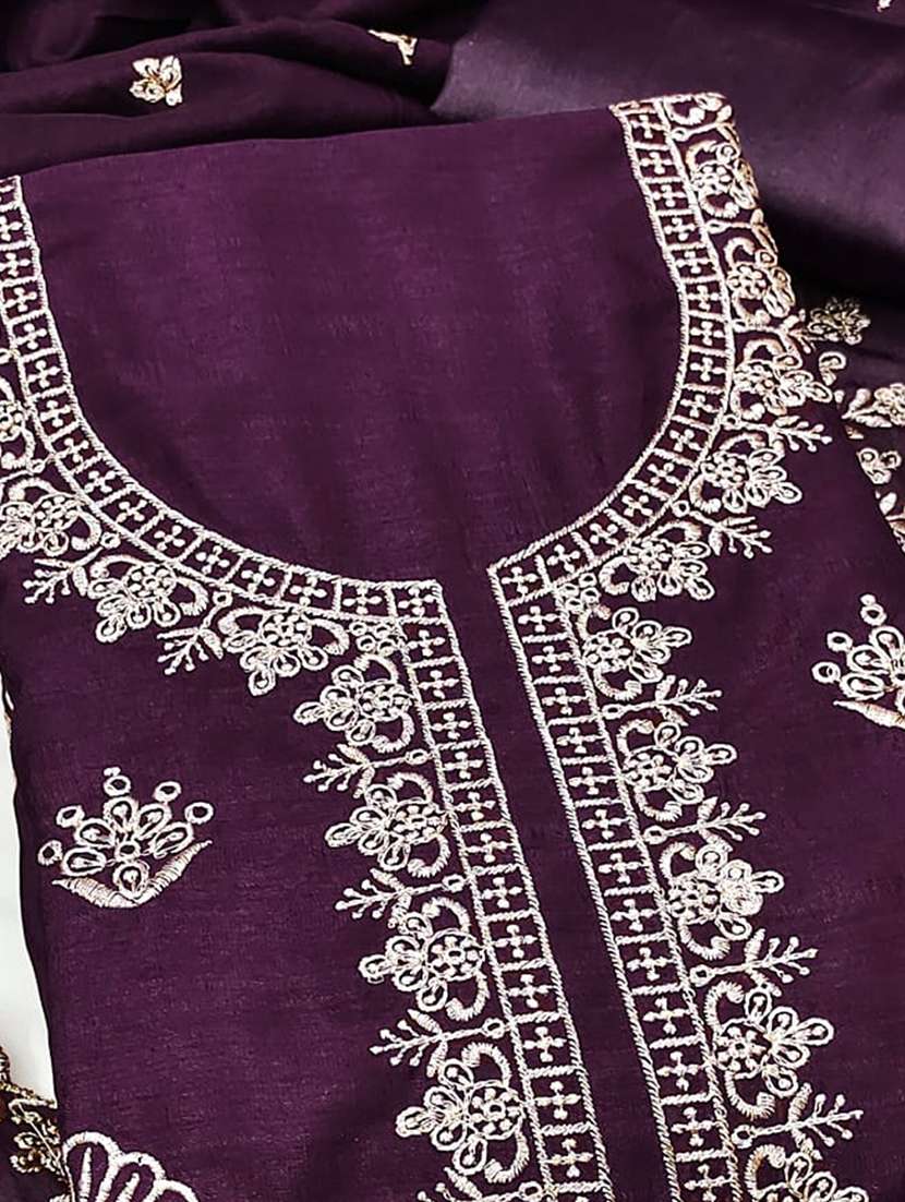 women solid with work embroidered unstitched suit set - 22143999 -  Standard Image - 3