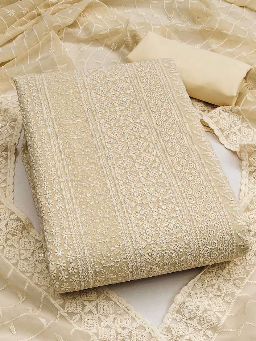 women solid with work embroidered unstitched suit set