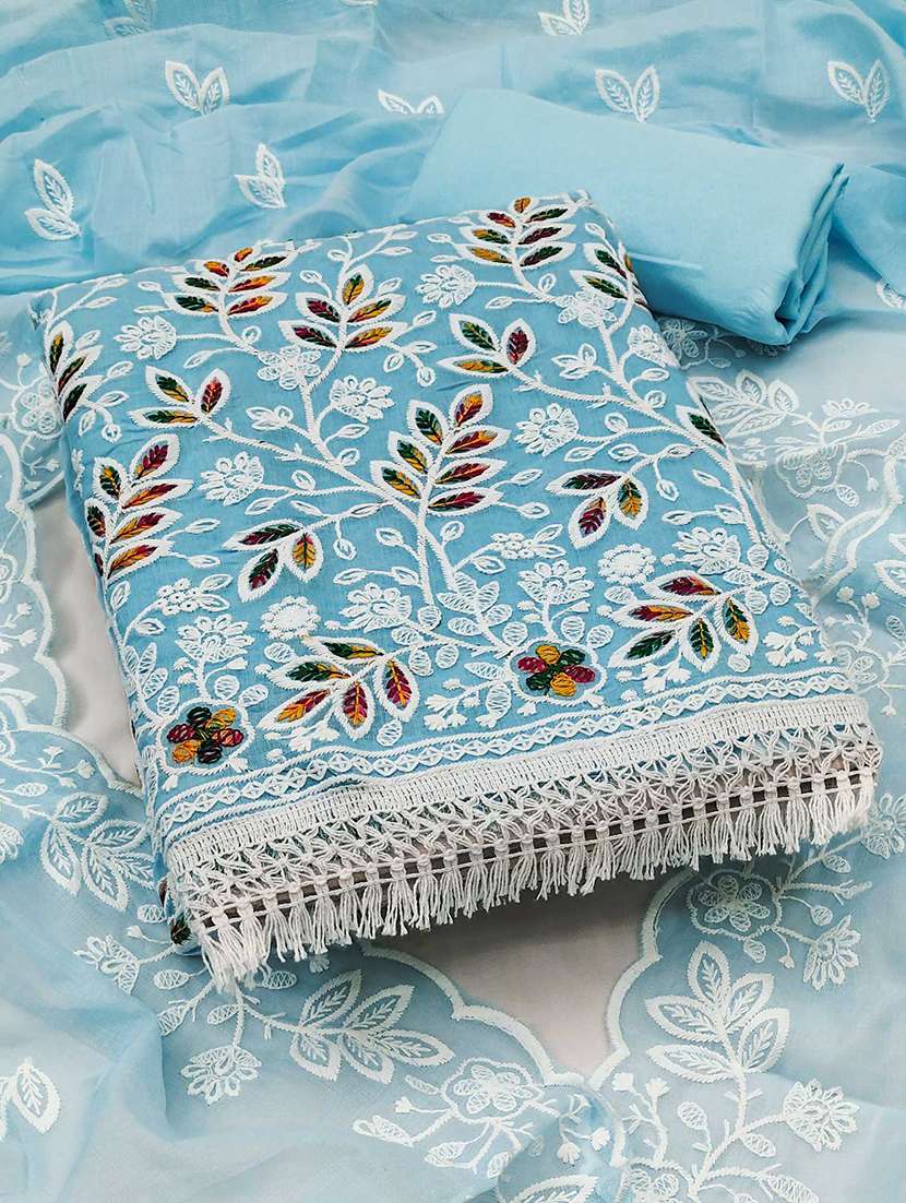 women solid with work embroidered unstitched suit set - 22144022 - Zoom Image - 0