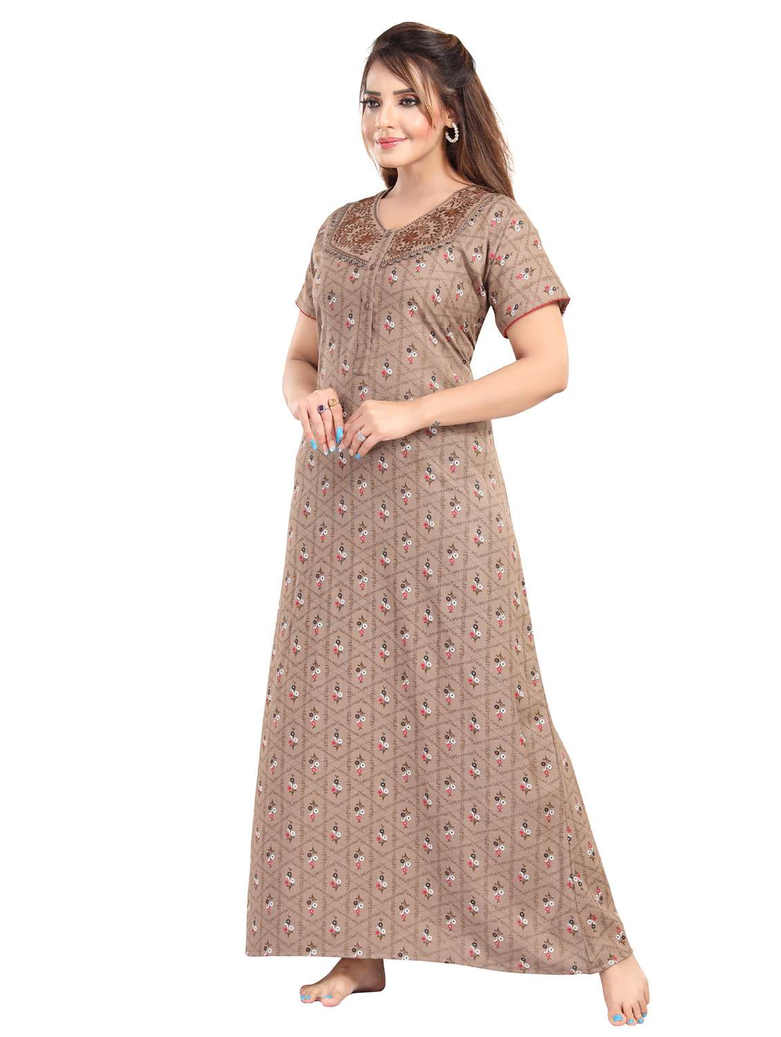 women printed short sleeve nighty - 22144612 -  Standard Image - 3