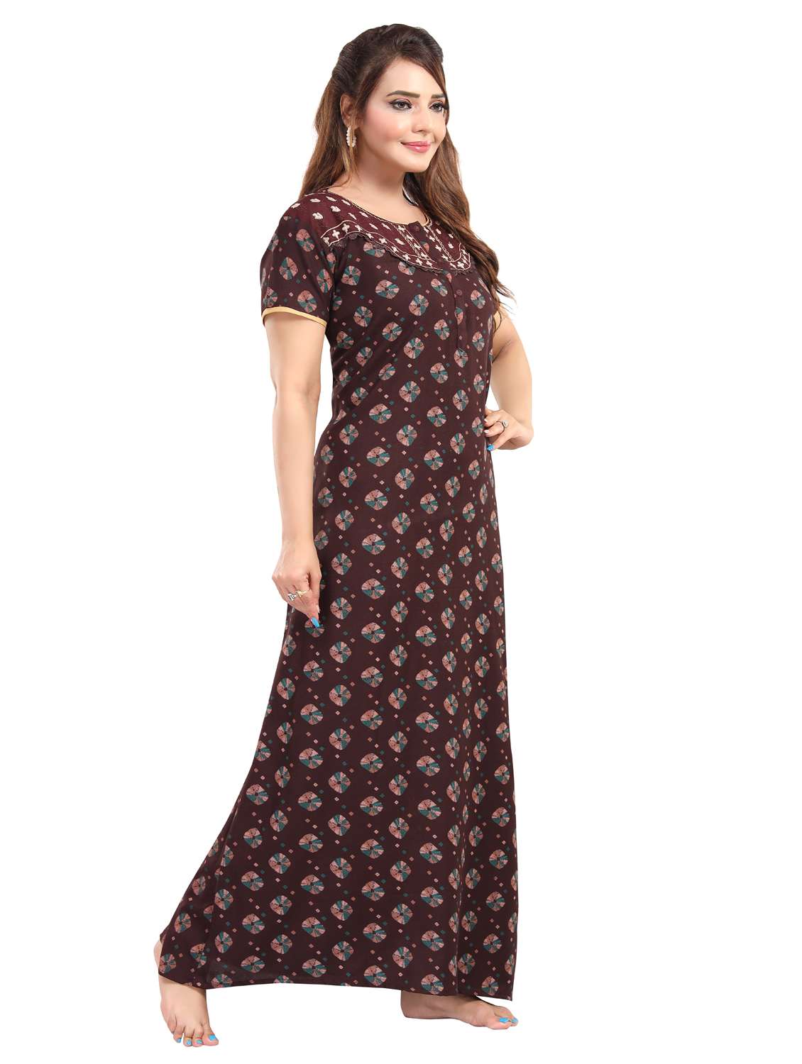 women printed short sleeve nighty - 22144615 -  Standard Image - 3