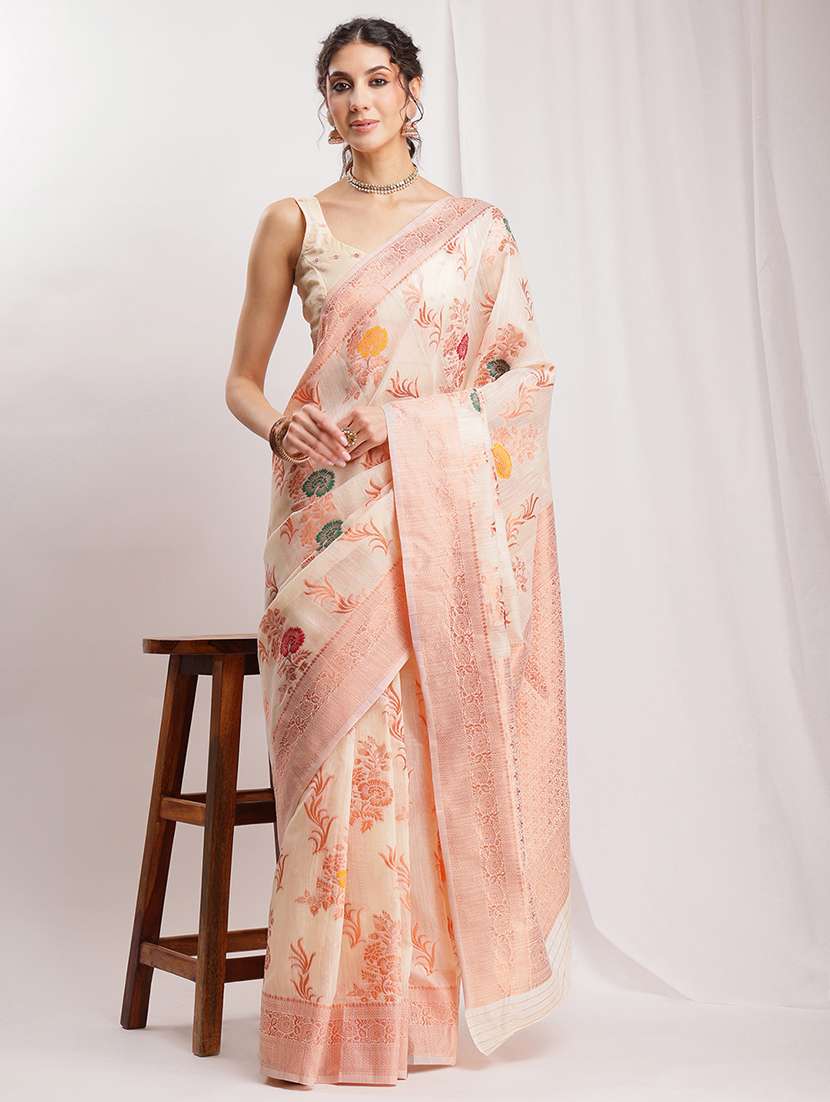 women floral bordered saree with blouse