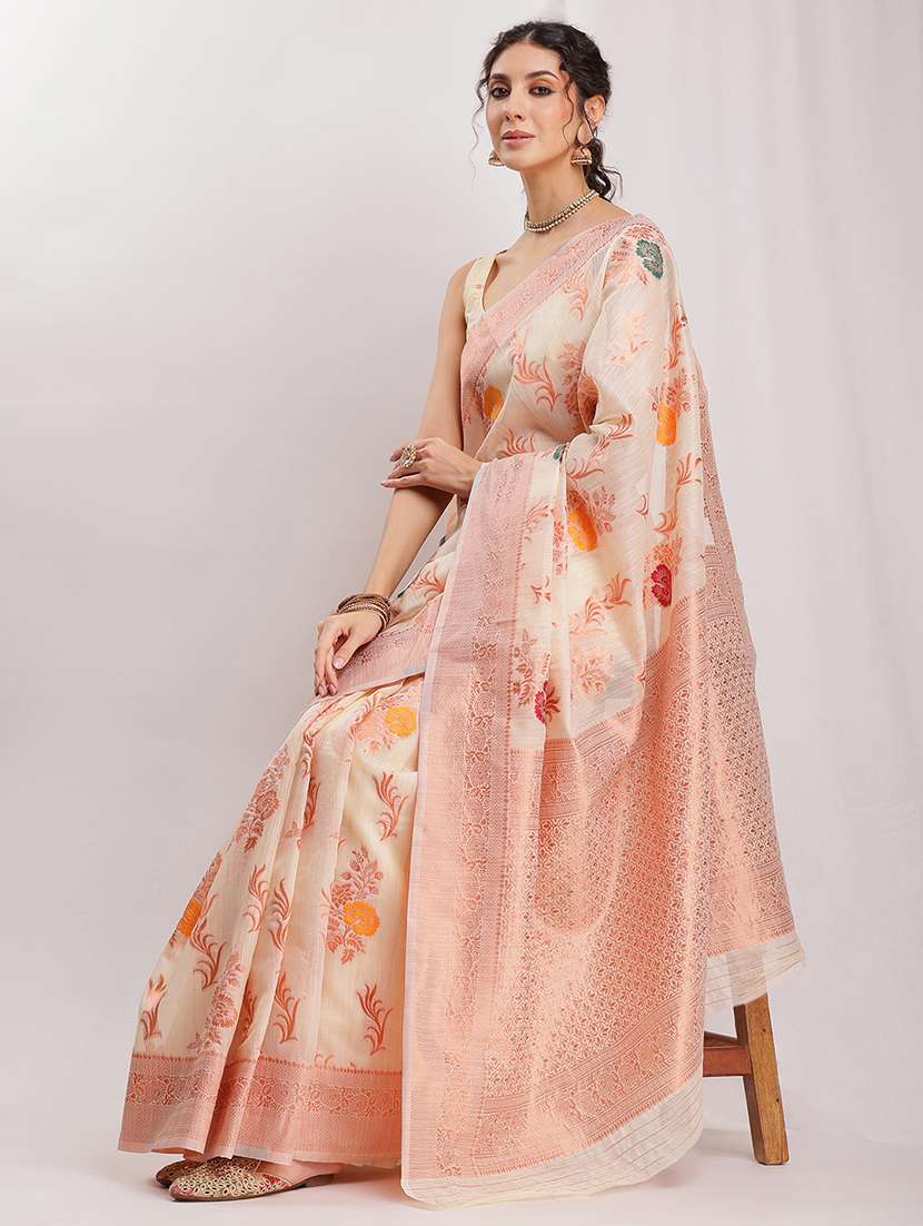 women floral bordered saree with blouse - 22144623 -  Standard Image - 3