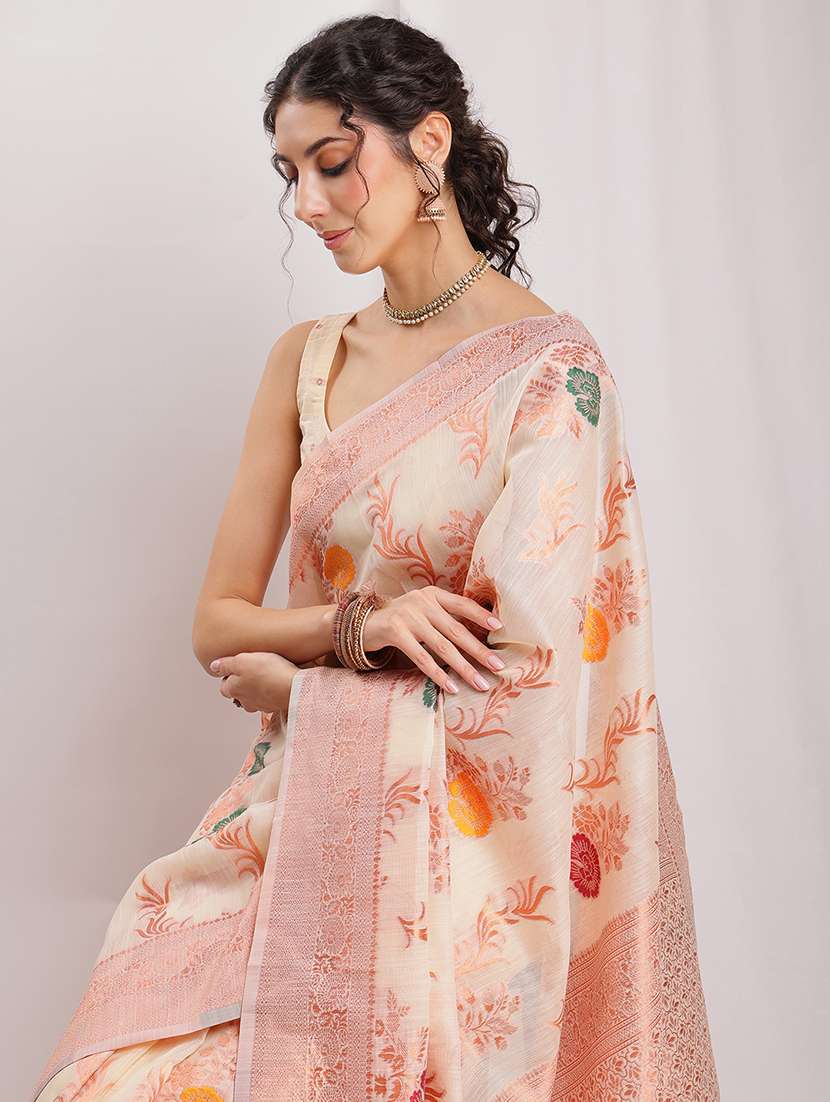 women floral bordered saree with blouse - 22144623 -  Standard Image - 5