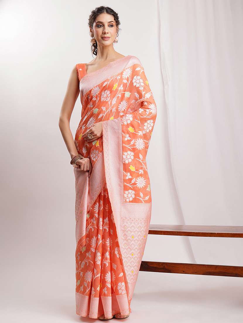 women floral banarasi saree with blouse
