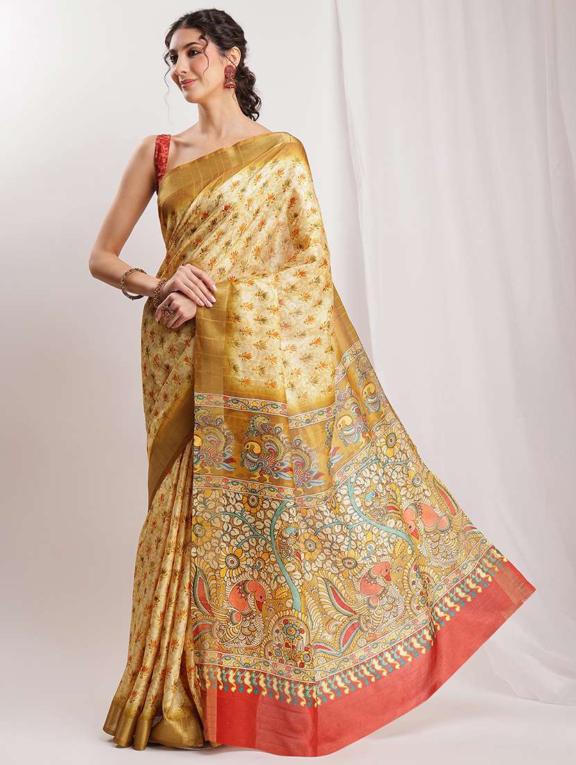 women kalamkari printed saree with blouse - 22144648 -  Standard Image - 3
