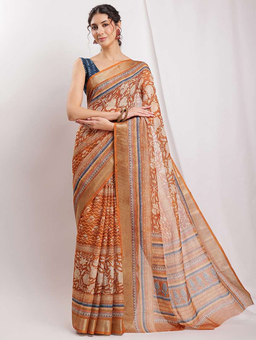 women printed casual wear saree with blouse