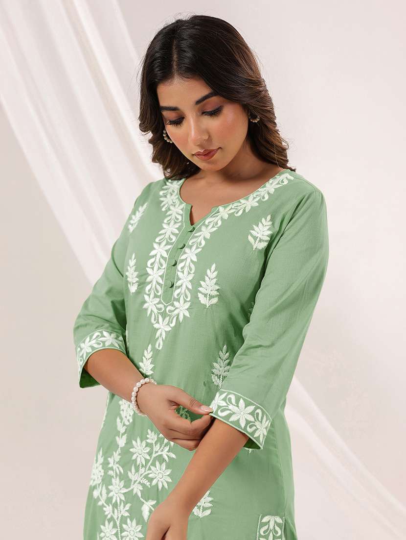 women embroidered three quarter sleeve straight kurta - 22144659 - Standard Image - 5