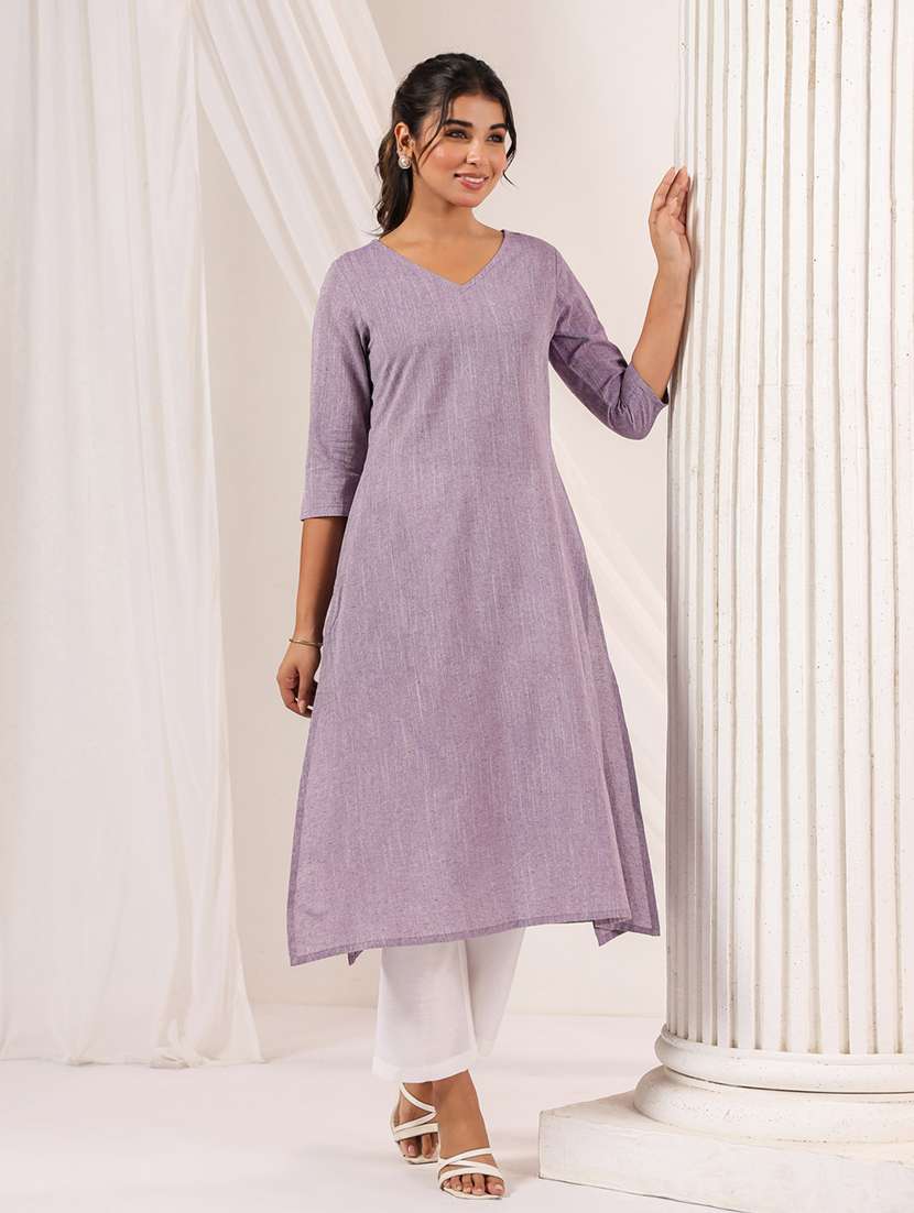 women solid three quarter sleeve a-line kurta - 22144667 -  Zoom Image - 0