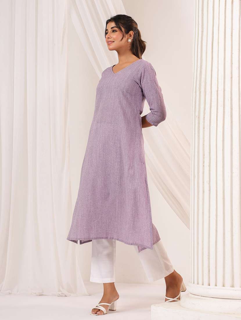 women solid three quarter sleeve a-line kurta - 22144667 -  Standard Image - 3
