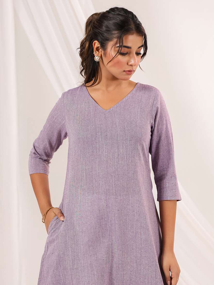 women solid three quarter sleeve a-line kurta - 22144667 -  Standard Image - 5