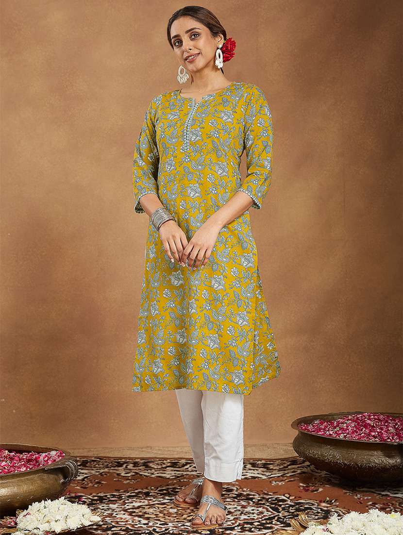 women floral three quarter sleeve straight kurta - 22144668 -  Standard Image - 3