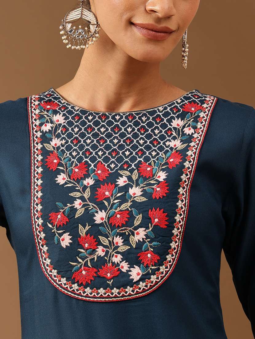 women embroidered three quarter sleeve straight kurta - 22144677 -  Standard Image - 5