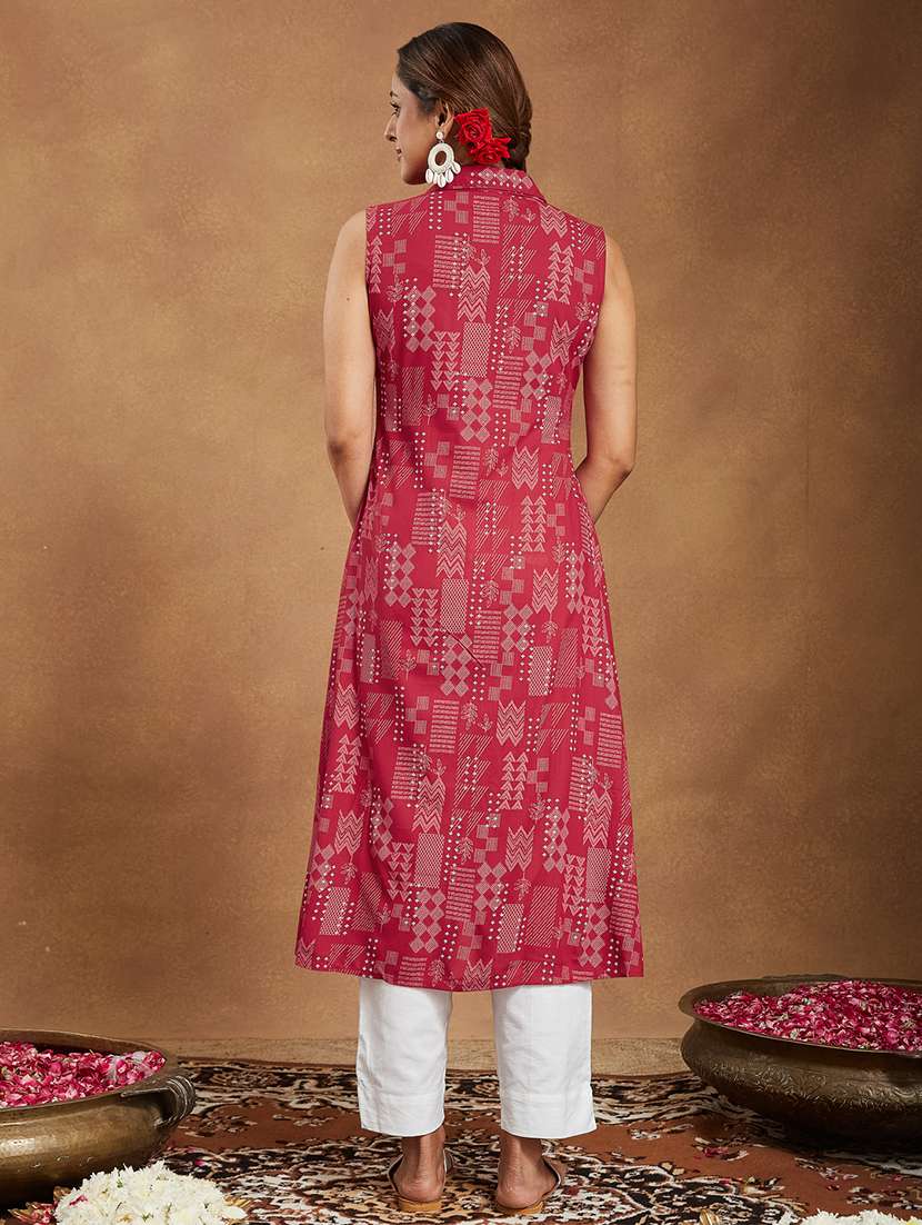 women printed sleeveless a-line kurta - 22144679 - Standard Image - 3