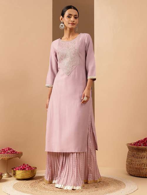 women embroidered three quarter sleeve kurta skirt set - 22144681 -  Standard Image - 0