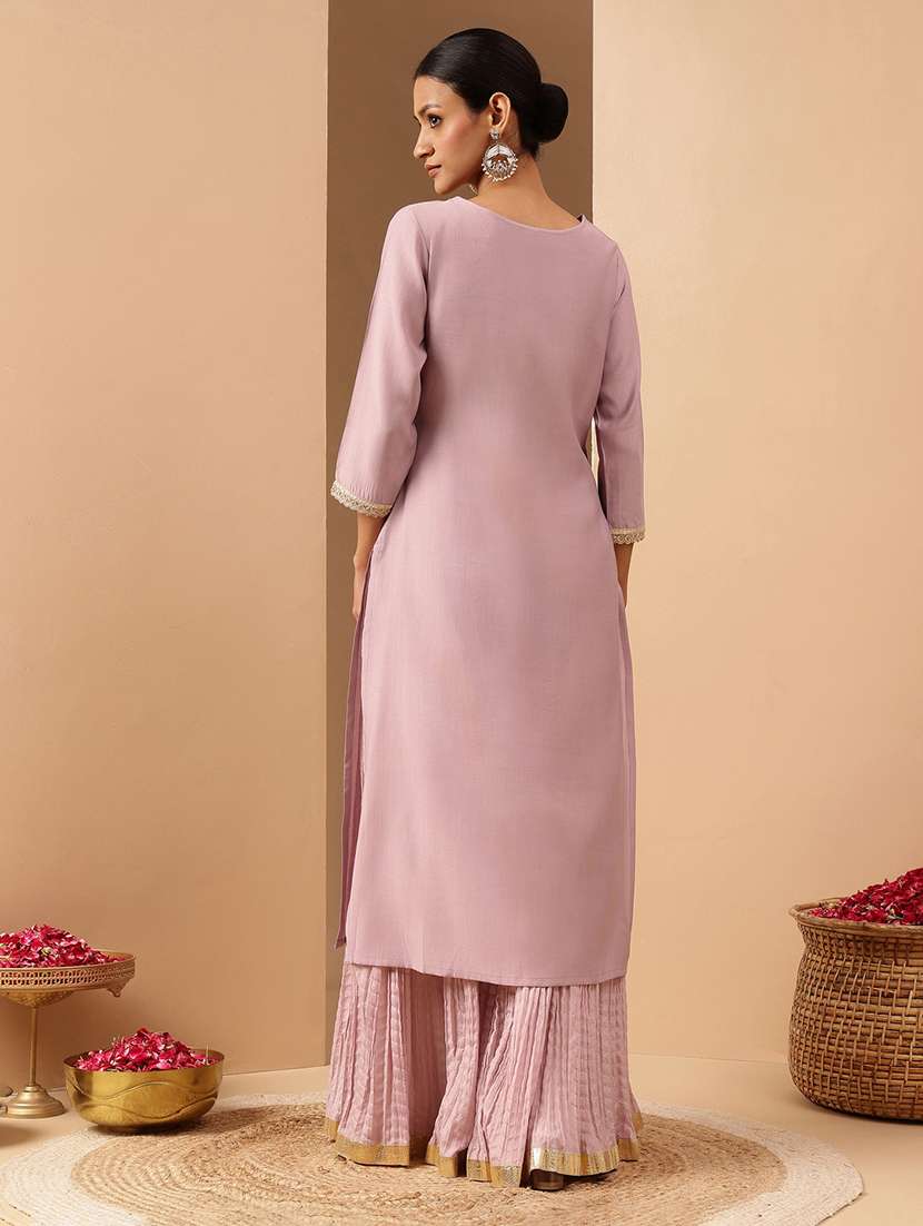 women embroidered three quarter sleeve kurta skirt set - 22144681 -  Standard Image - 3