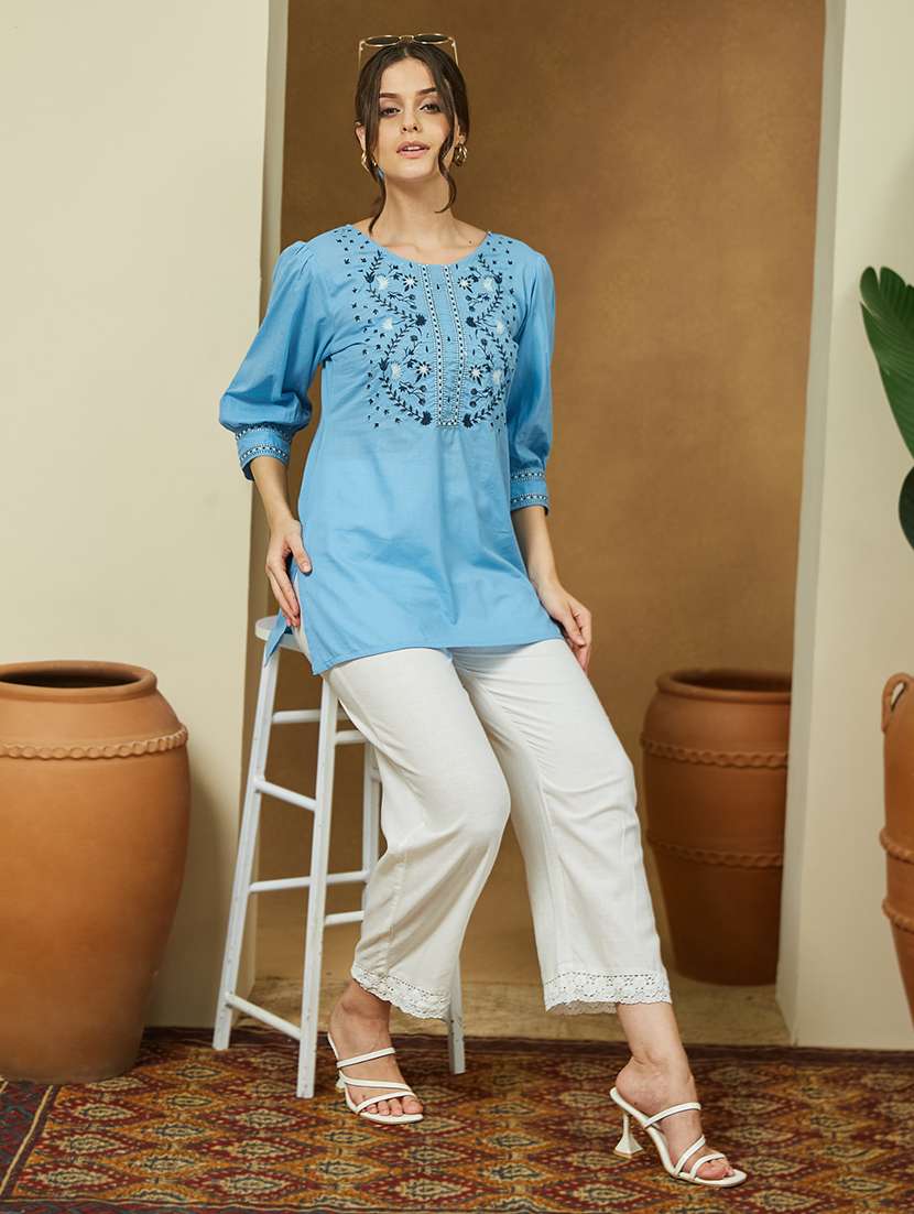 women embroidered three quarter sleeve straight kurti - 22144873 - Standard Image - 5