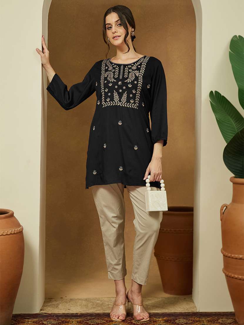 women embroidered three quarter sleeve straight kurti - 22144877 -  Standard Image - 5