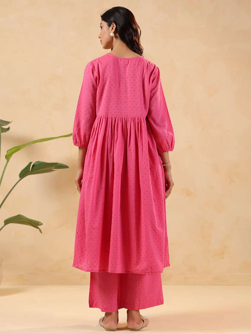 women embroidered puff sleeve kurta palazzo set - 22144881 - Zoom Image - 0