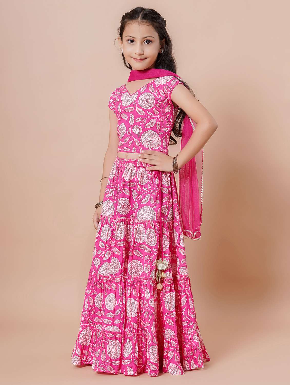 girls printed lehenga and choli with dupatta - 22144887 -  Standard Image - 3