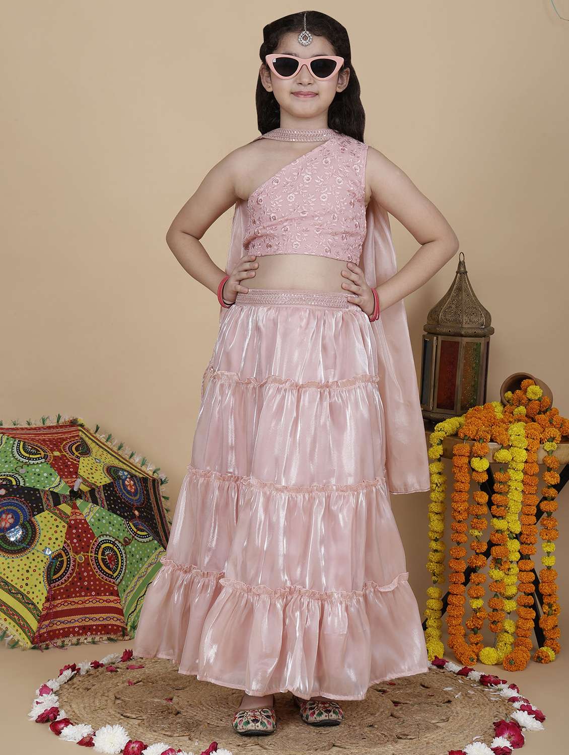 girls embroidered lehenga and choli with dupatta
