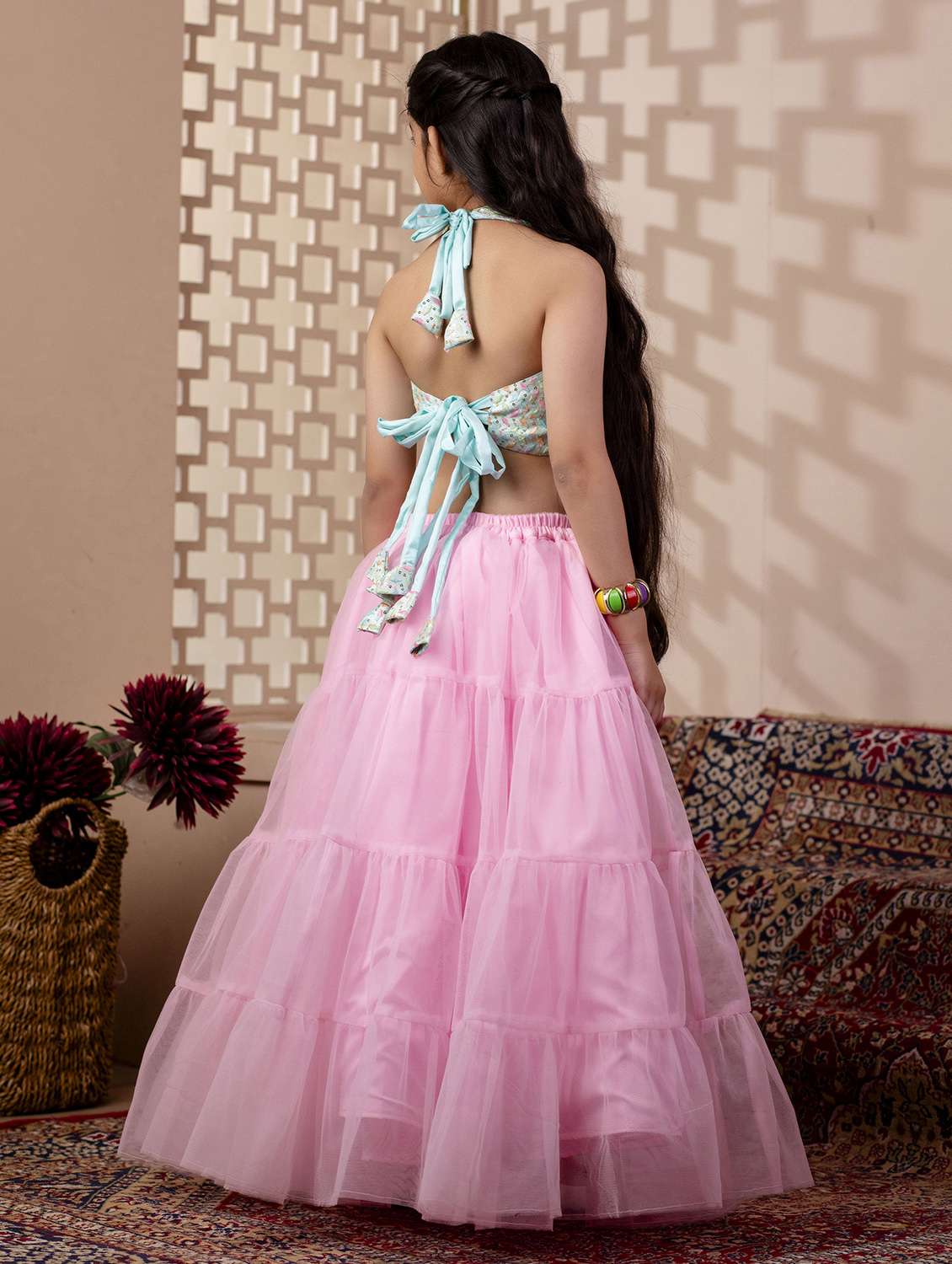 girls embroidered lehenga and choli with dupatta - 22144895 - Standard Image - 3