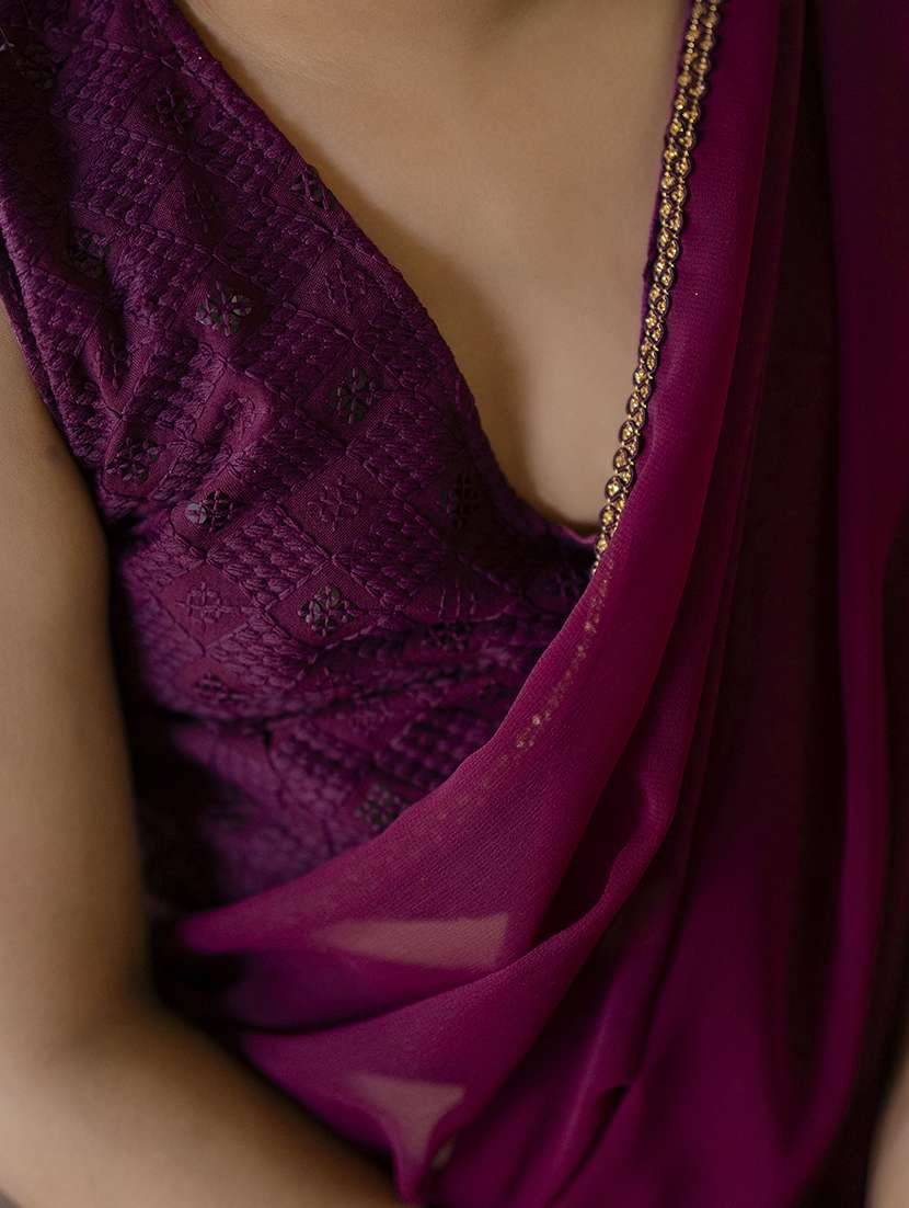 girls solid pre draped ruffled saree - 22144898 -  Standard Image - 5