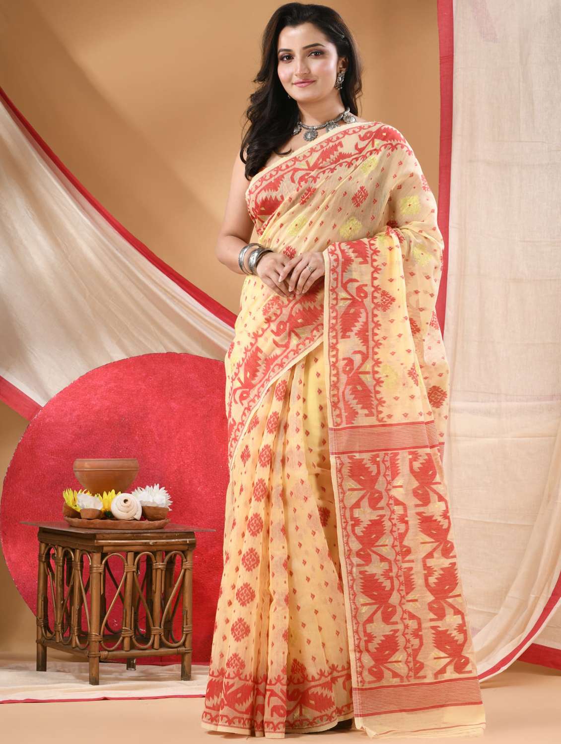 women self design jamdani saree with blouse