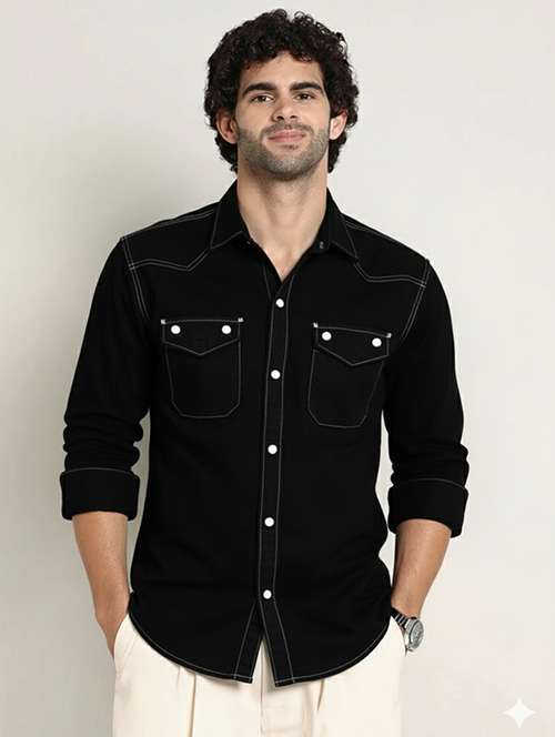 men solid long sleeve regualr fit casual shirt - 22145005 - Standard Image - 0