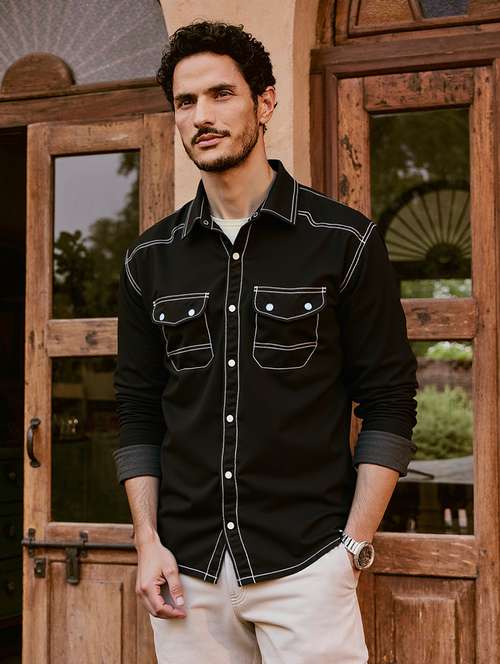 men solid long sleeve regualr fit casual shirt - 22145009 - Standard Image - 0