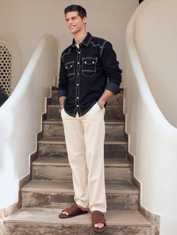 men solid long sleeve regualr fit casual shirt - 22145010 -  Standard Image - 3