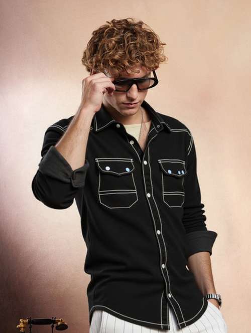 men solid long sleeve regualr fit casual shirt - 22145011 - Standard Image - 0
