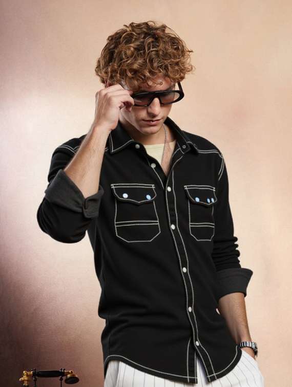 men solid long sleeve regualr fit casual shirt - 22145011 - Zoom Image - 0