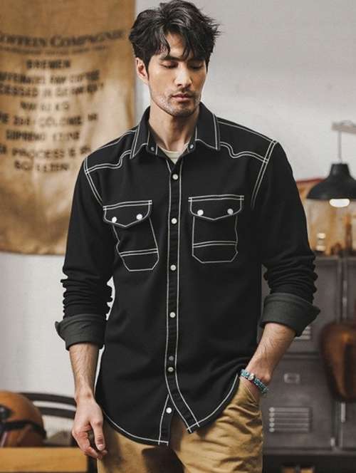 men solid long sleeve regualr fit casual shirt - 22145014 - Standard Image - 0