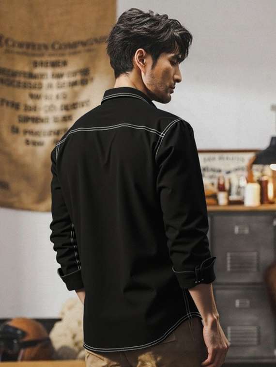 men solid long sleeve regualr fit casual shirt - 22145014 - Standard Image - 3