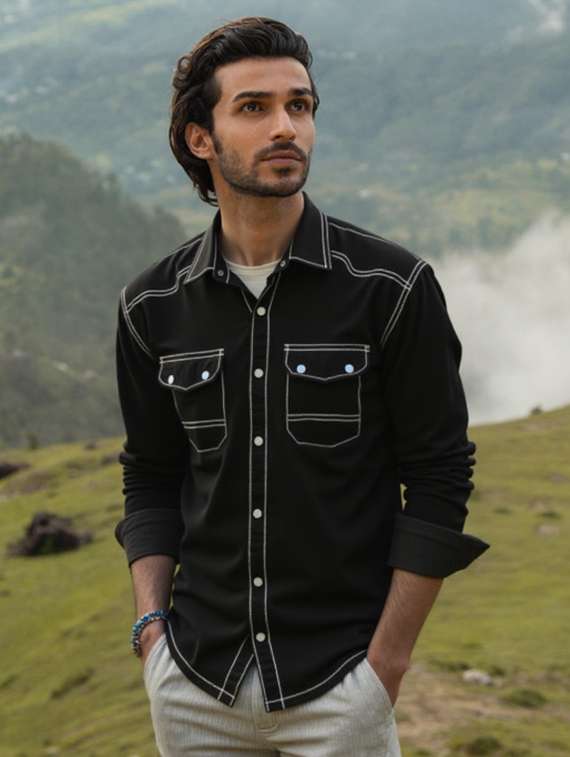 men solid long sleeve regualr fit casual shirt - 22145015 - Zoom Image - 0