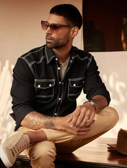 men solid long sleeve regualr fit casual shirt - 22145016 -  Standard Image - 0