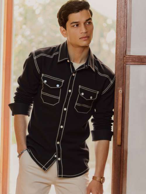 men solid long sleeve regualr fit casual shirt - 22145017 -  Standard Image - 0