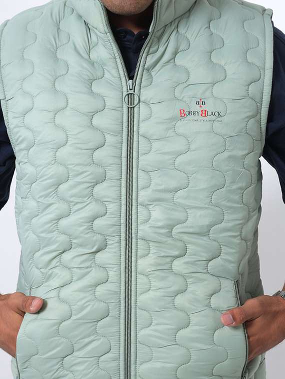 men solid sleeveless puffer jacket - 22145054 -  Standard Image - 5