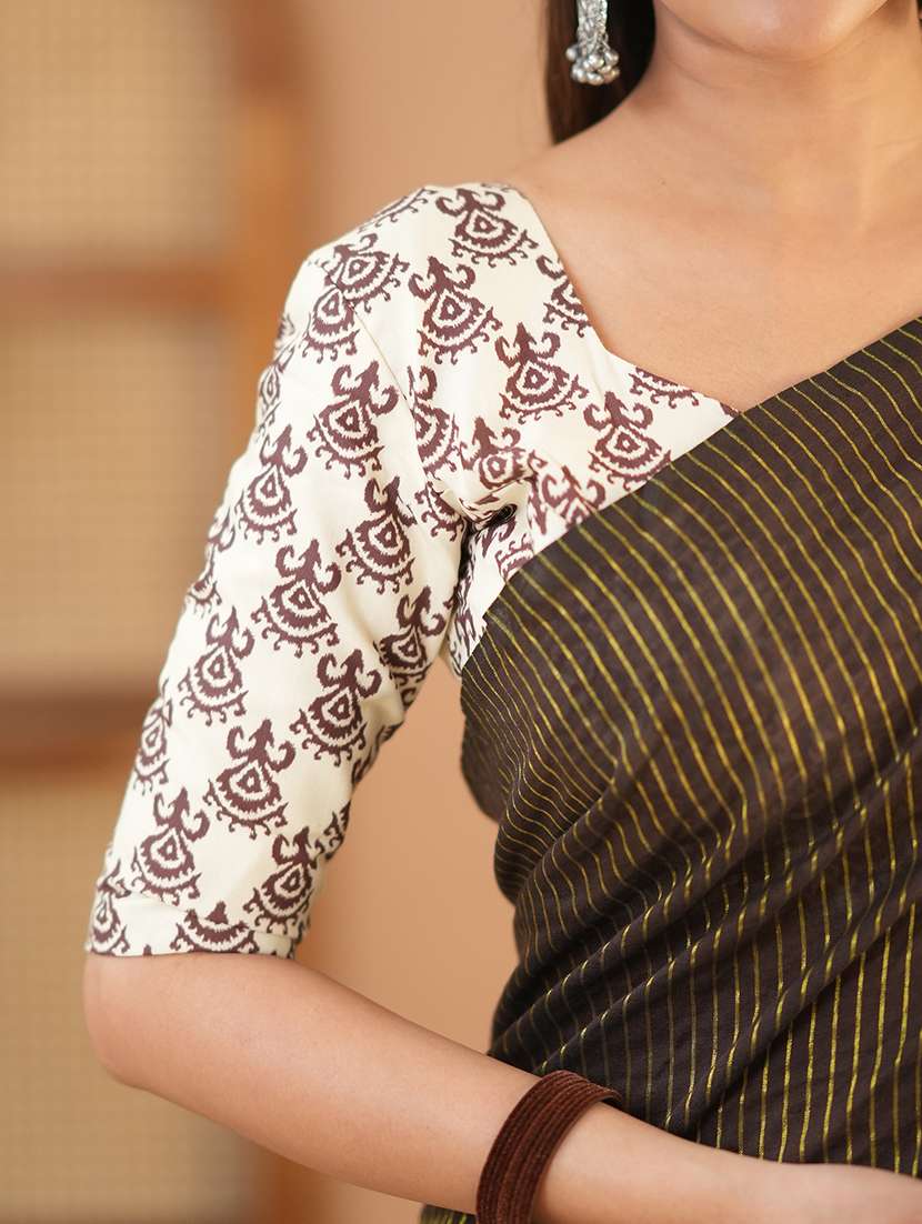 women striped handloom saree with blouse - 22145064 -  Standard Image - 8