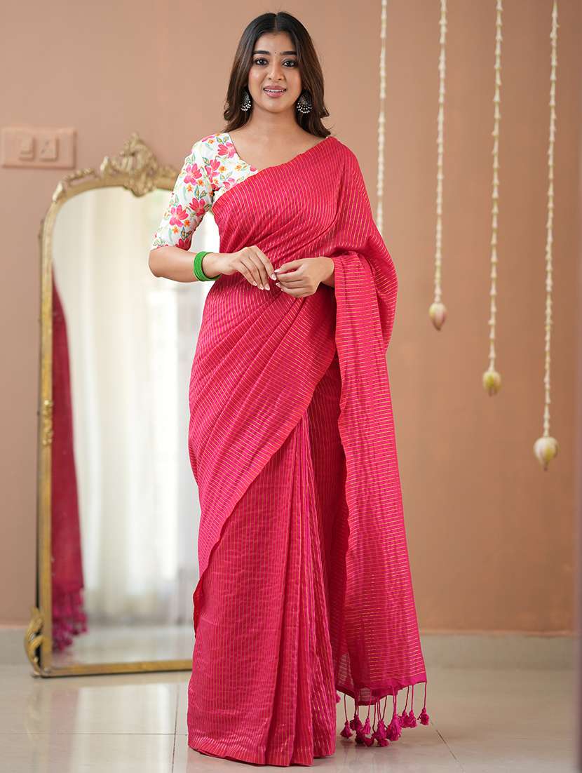 women striped handloom saree with blouse - 22145065 -  Standard Image - 3