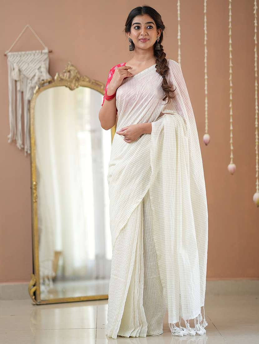 women striped handloom saree with blouse - 22145067 -  Standard Image - 3