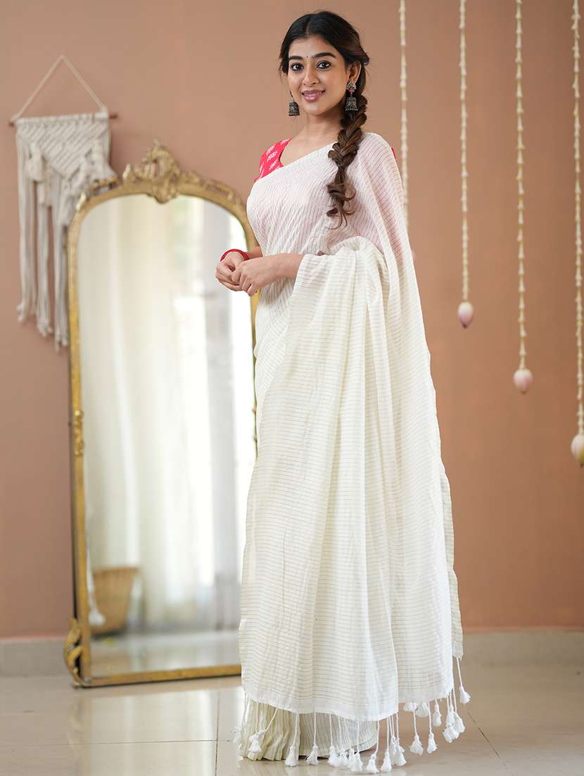 women striped handloom saree with blouse - 22145067 -  Standard Image - 5