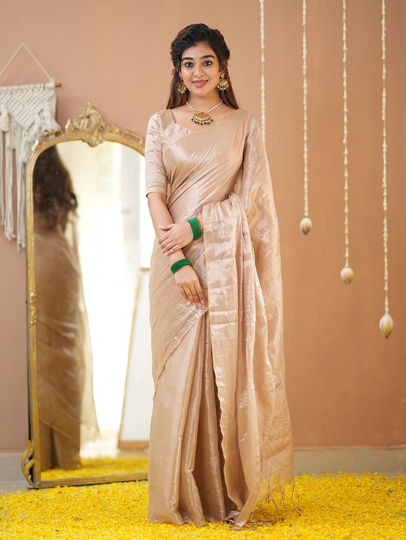 women solid handloom saree with blouse - 22145068 - Standard Image - 3