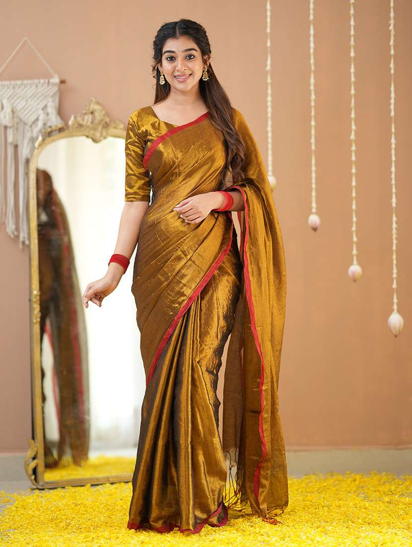 women solid handloom saree with blouse - 22145069 -  Standard Image - 3