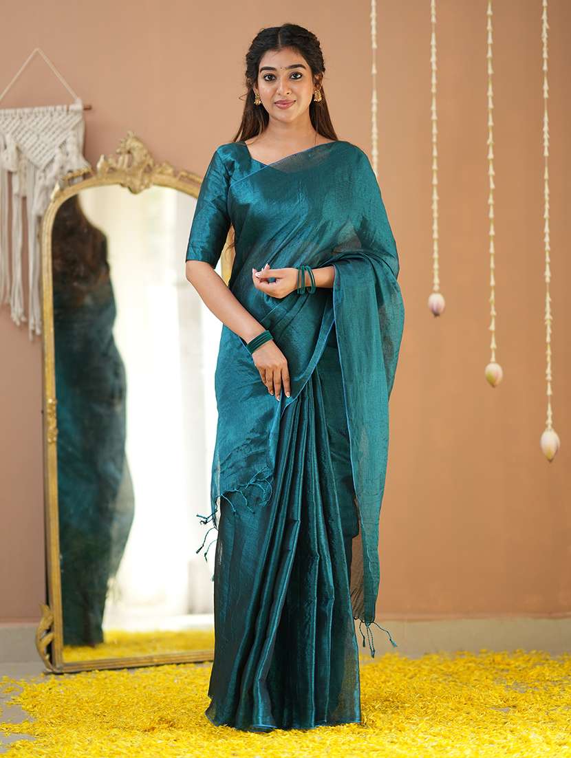 women solid handloom saree with blouse - 22145072 -  Standard Image - 3