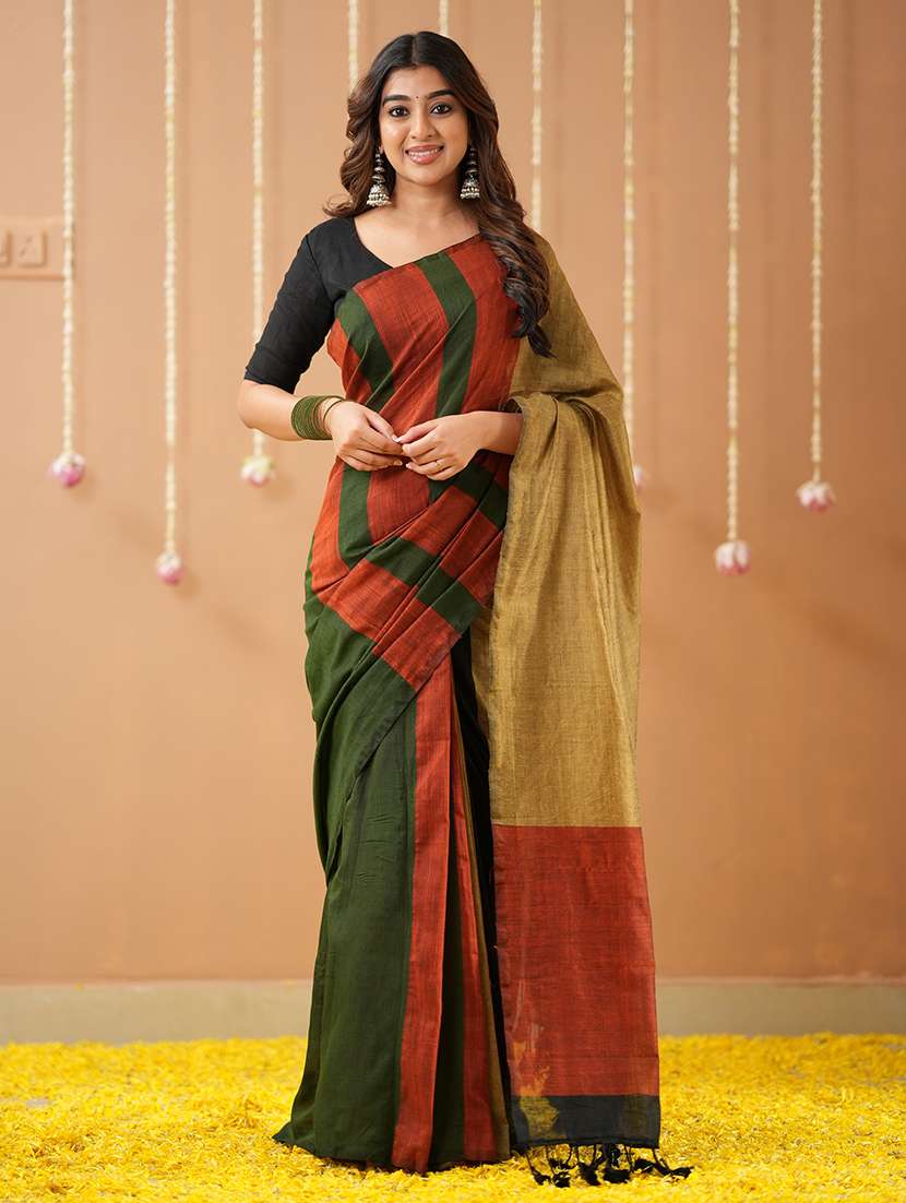 women striped handloom saree with blouse